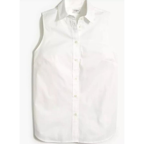 J. Crew Tops - J.Crew Factory Womens Petite Sleeveless Cotton-Blend Poplin Shirt White PXS